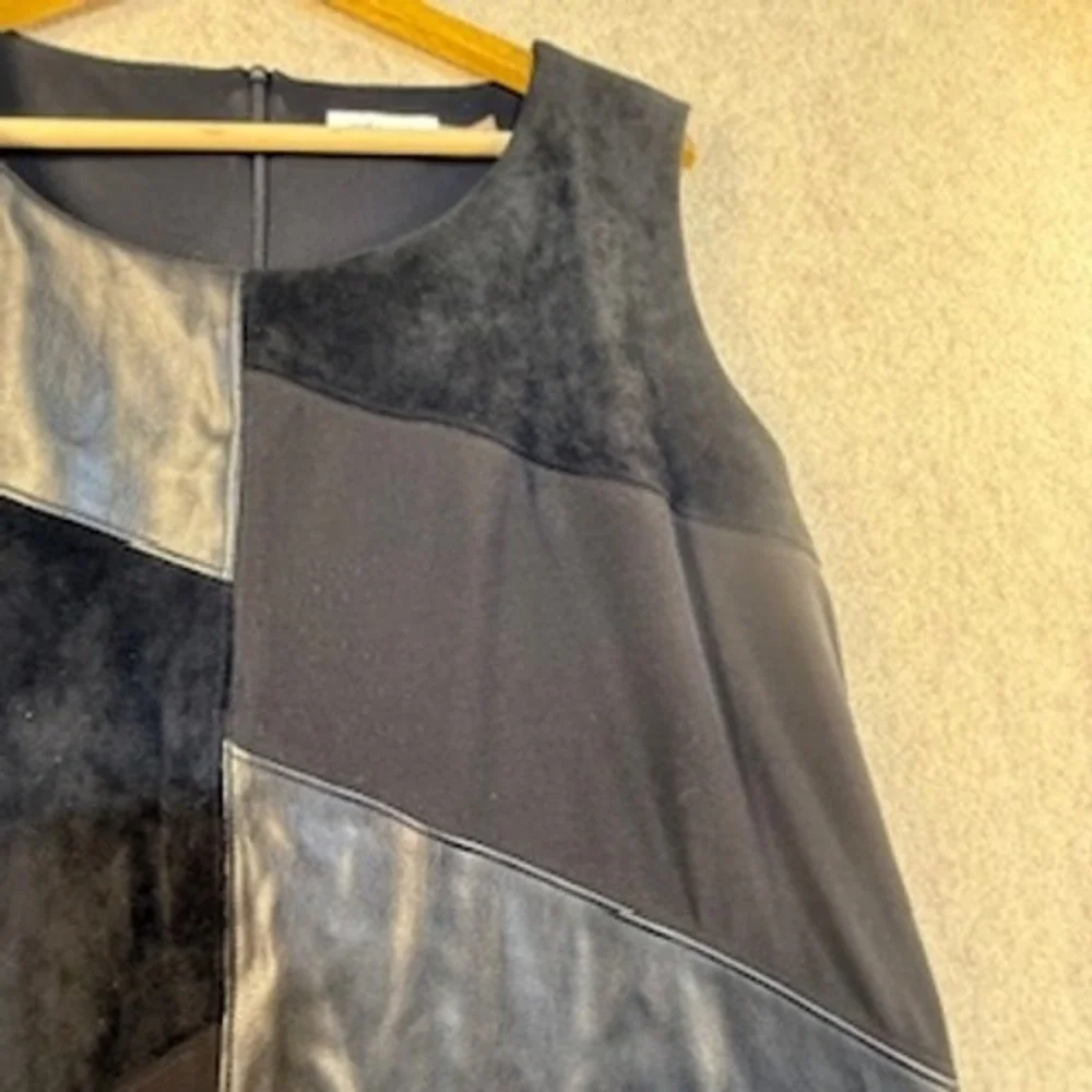 Calvin Klein Black Patchwork Faux Leather Suede Shift Dress Sleeveless M8ND7819‎